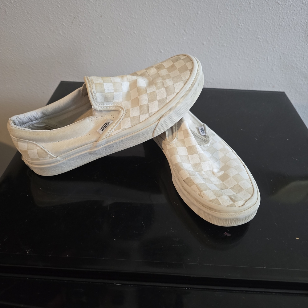 Vans Classic Slip-On Checkerboard Sneakers - White/Cream